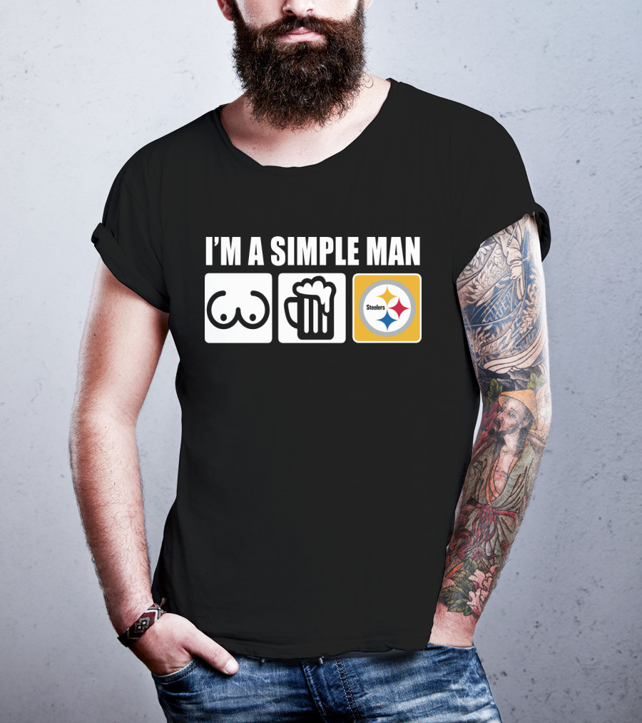 STEELERS I'M A SIMPLE MAN Icons Of Woman Beer Football T-Shirt