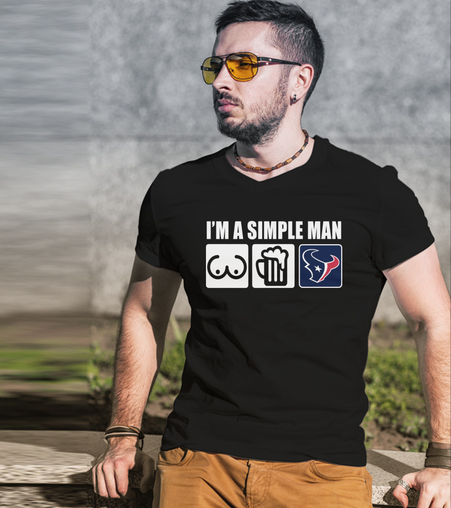 I'm A Simple Man Texans Logo Burger Beer Chest Icons T-Shirt
