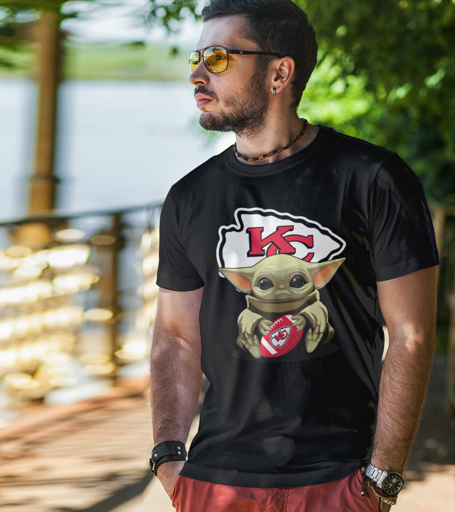 Baby Yoda KC Chiefs Football Fan T-Shirt