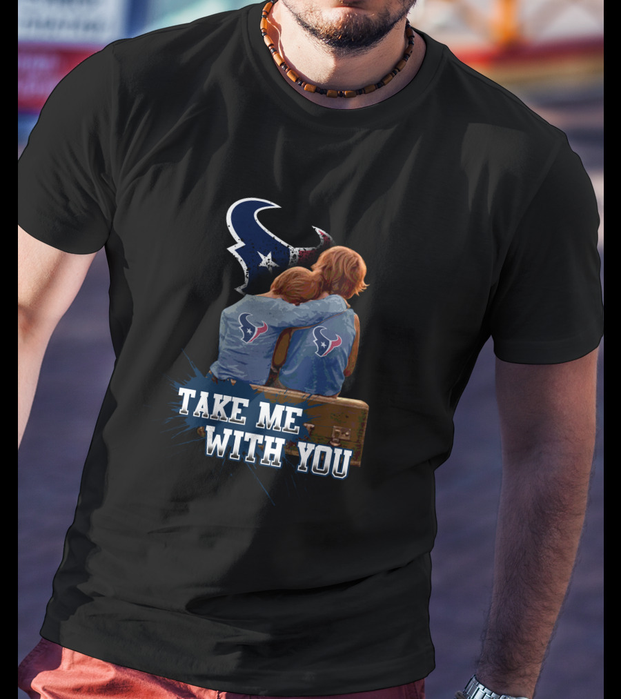 Take Me With You Texans Emblem Kids Hugging On Suitcase T-Shirt
