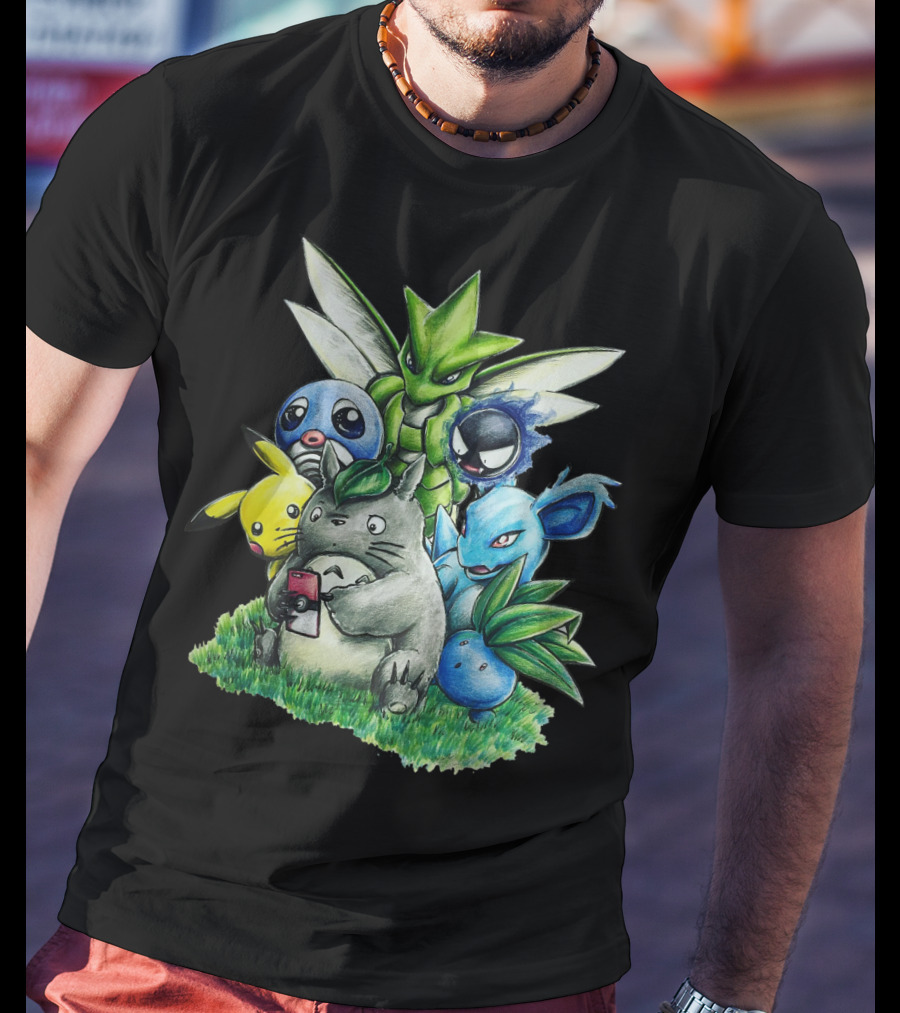 Best Friends Totoro Pikachu Bulbasaur Scyther Jigglypuff Gastly Nidorina Oddish Mashup T-Shirt