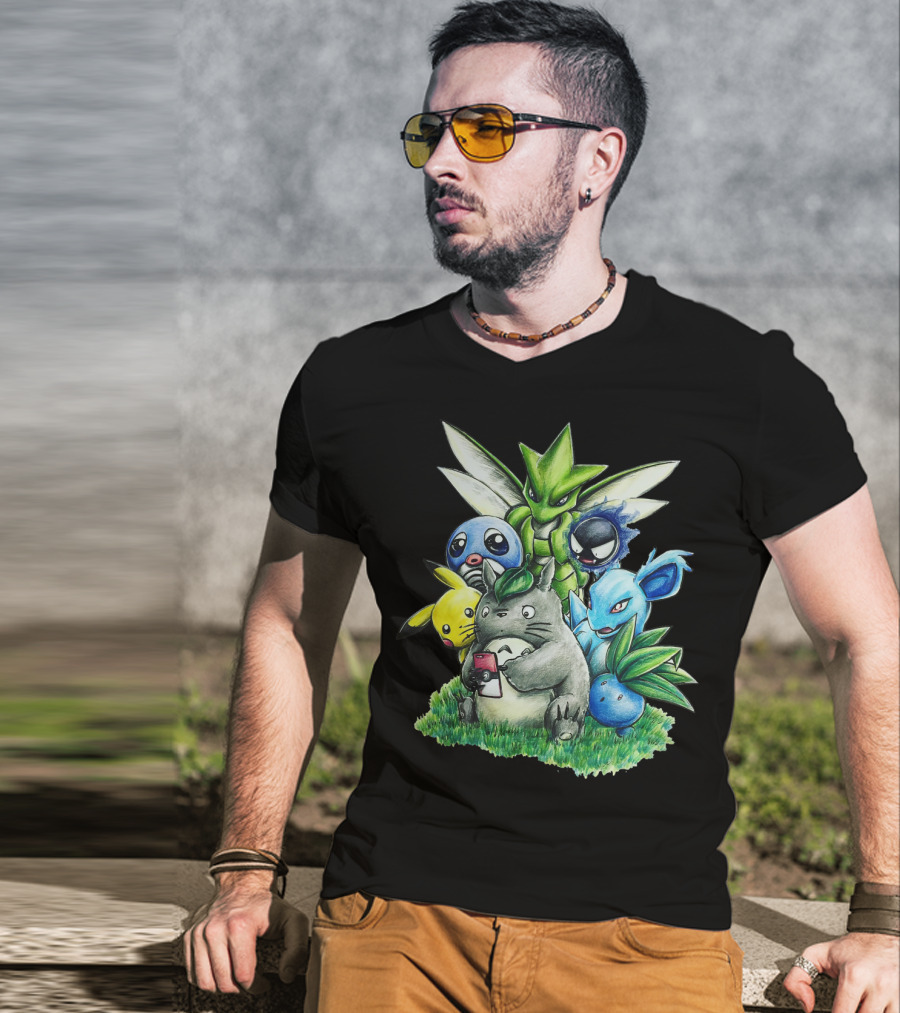 Best Friends Totoro Pikachu Bulbasaur Scyther Jigglypuff Gastly Nidorina Oddish Mashup T-Shirt