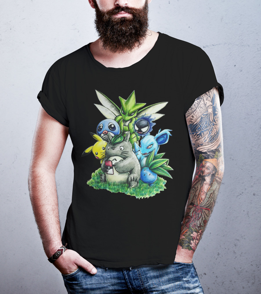 Best Friends Totoro Pikachu Bulbasaur Scyther Jigglypuff Gastly Nidorina Oddish Mashup T-Shirt