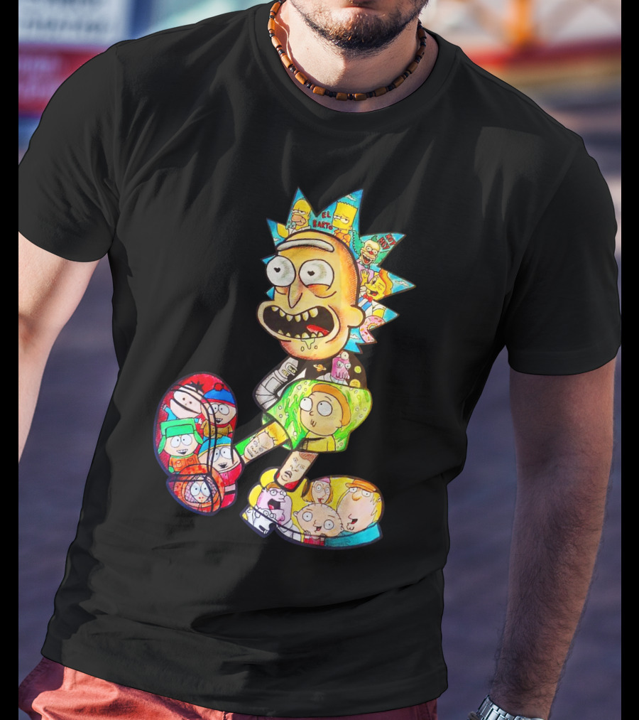 Rick And Morty South Park Family Guy Simpsons Crossover All In One T-Shirt