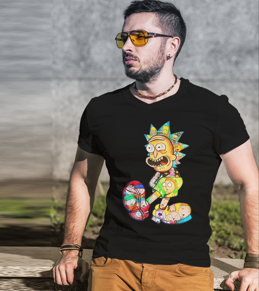 Rick And Morty South Park Family Guy Simpsons Crossover All In One T-Shirt