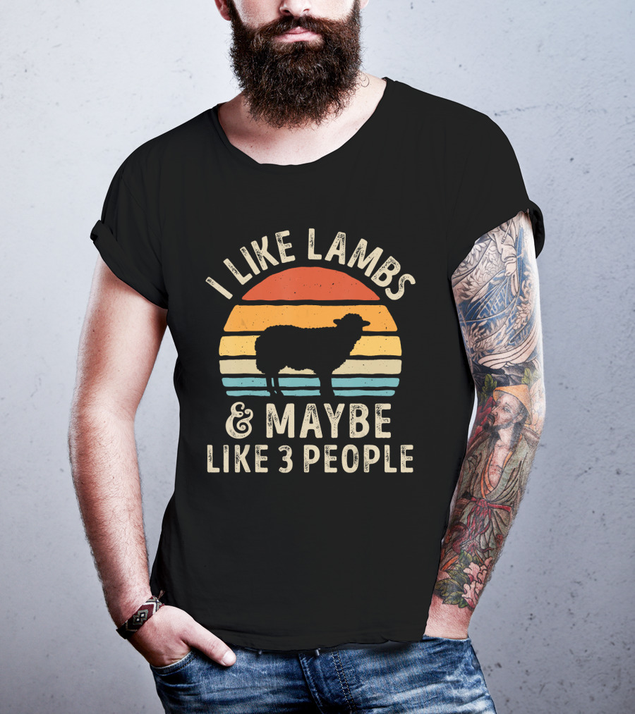 I Like Lambs And Maybe Like 3 People Retro Silhouette Lamb Farmer T-Shirt