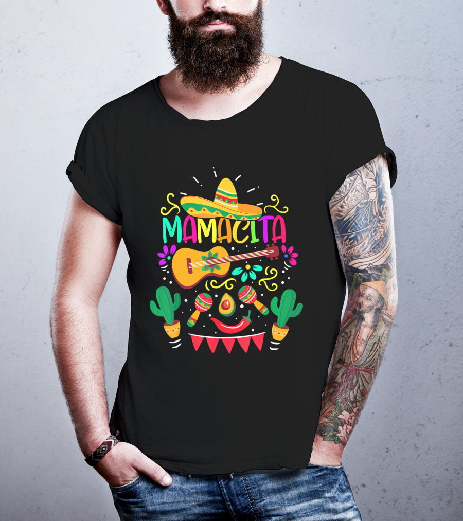 Mamacita Cinco De Mayo Sombrero Guitar Maracas Cactus Fiesta T-Shirt