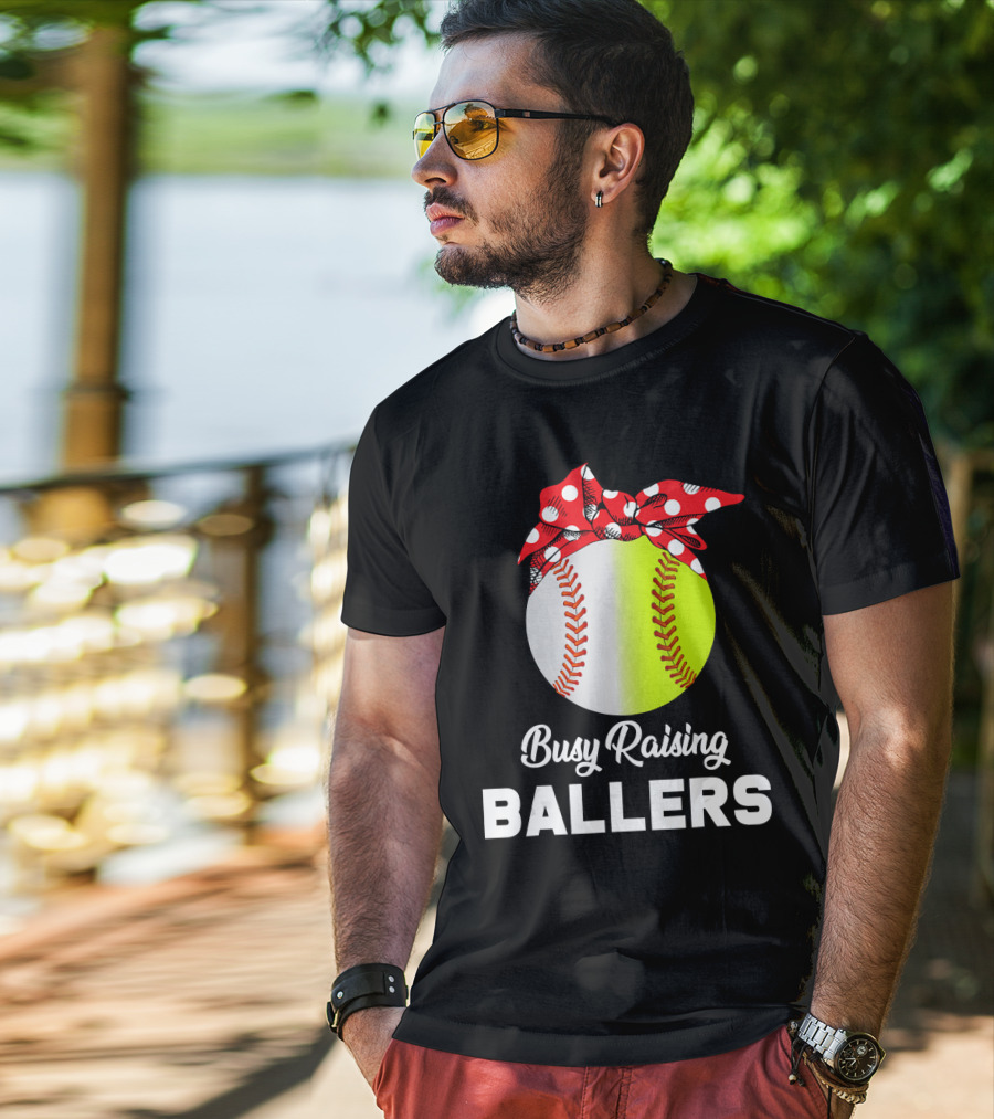 Busy Raising Ballers Baseball Softball Bow T-Shirt
