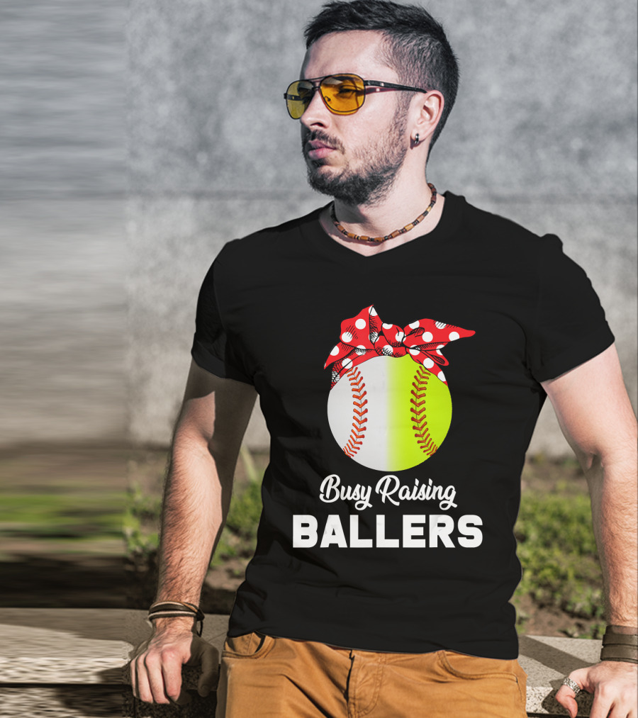 Busy Raising Ballers Baseball Softball Bow T-Shirt