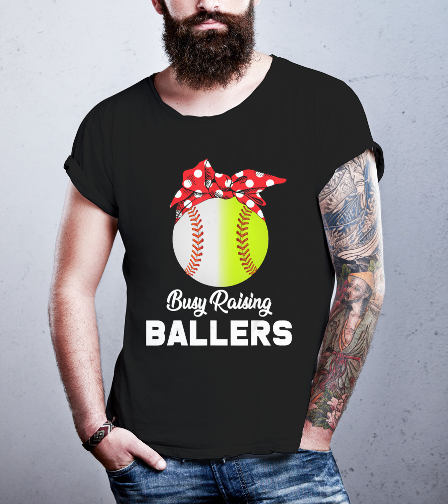 Busy Raising Ballers Baseball Softball Bow T-Shirt