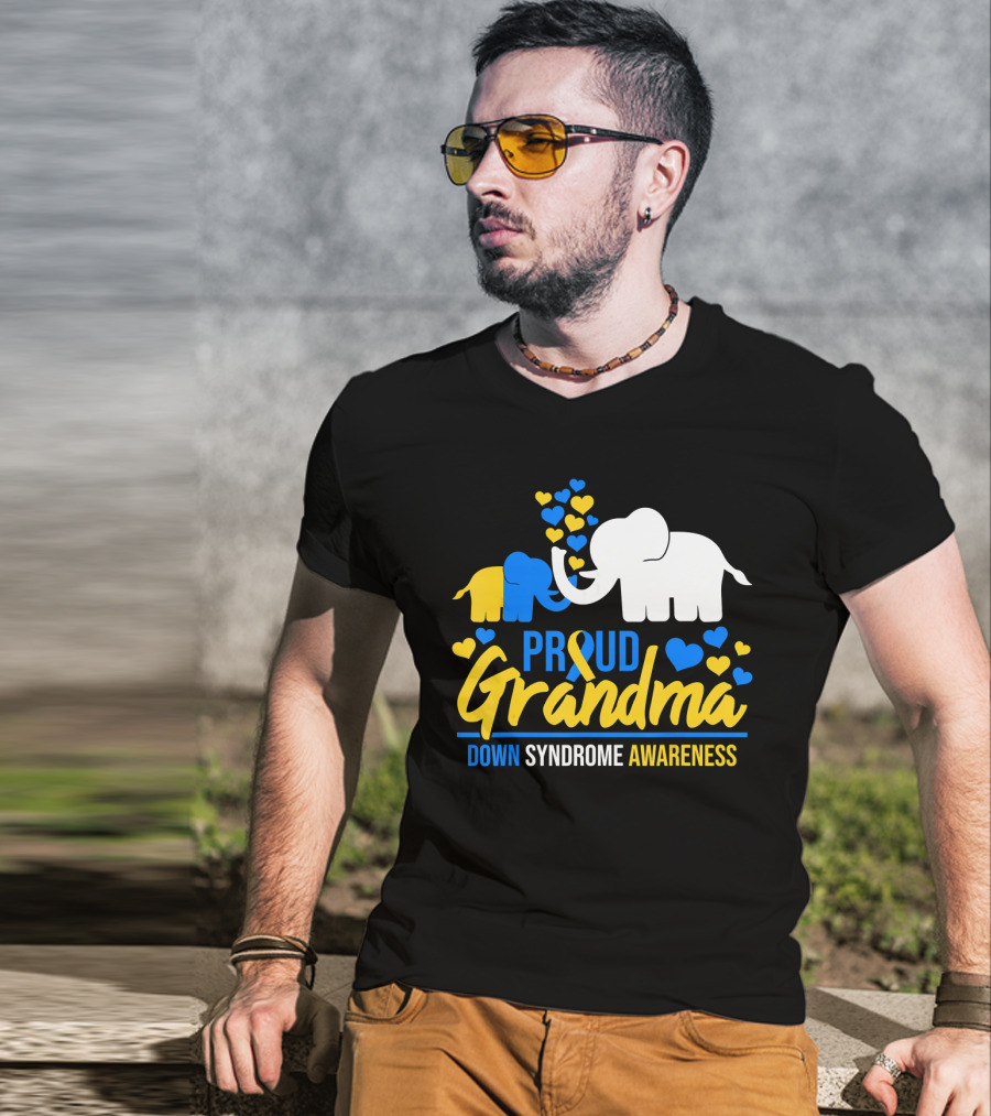 Proud Grandma Down Syndrome Awareness Elephant Hearts T-Shirt