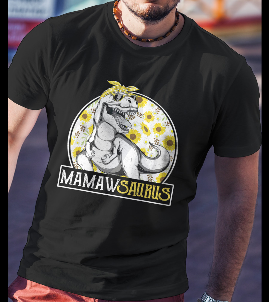 Mamaw Saurus Sunflower Dinosaur Grandma Fun Retro T-Rex T-Shirt