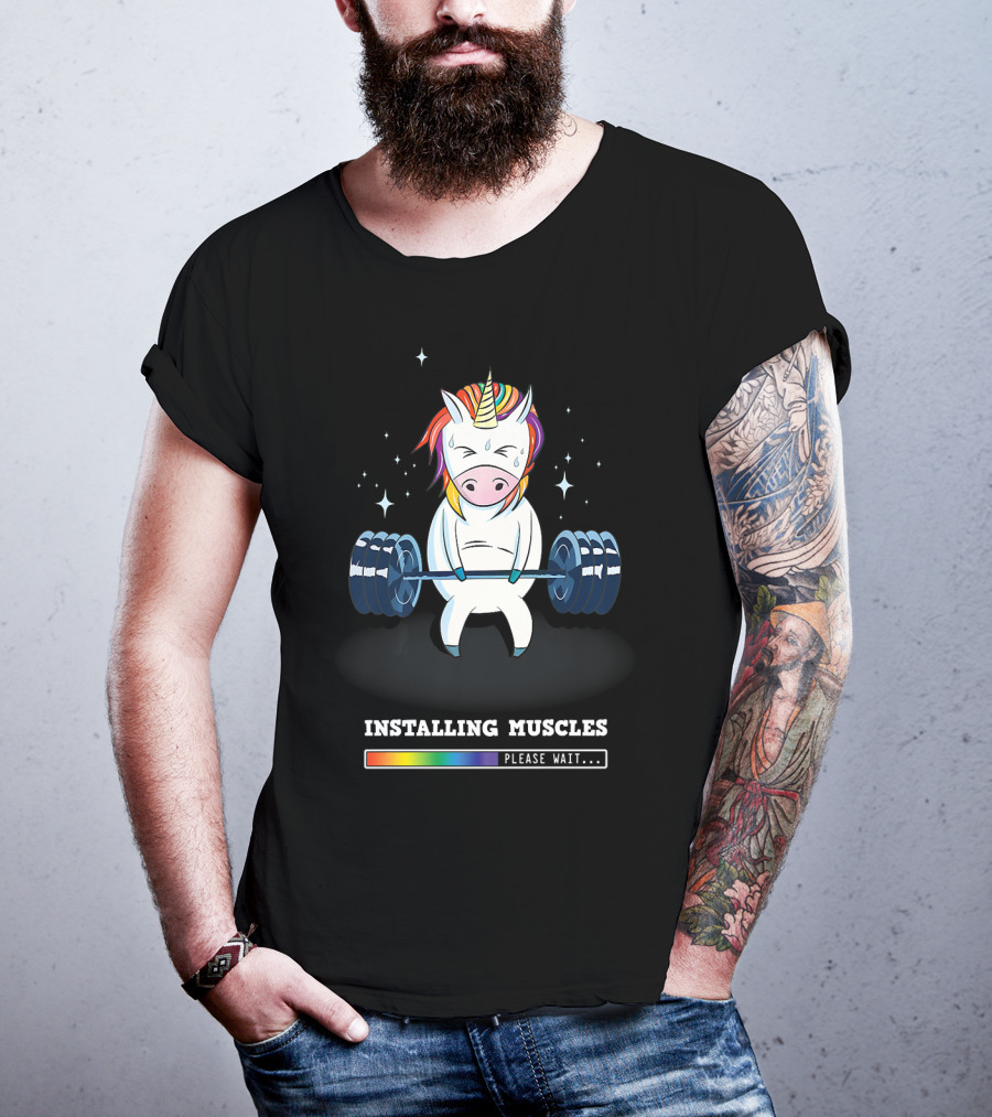 Installing Muscles Please Wait Weightlifting Unicorn Fitness T-Shirt