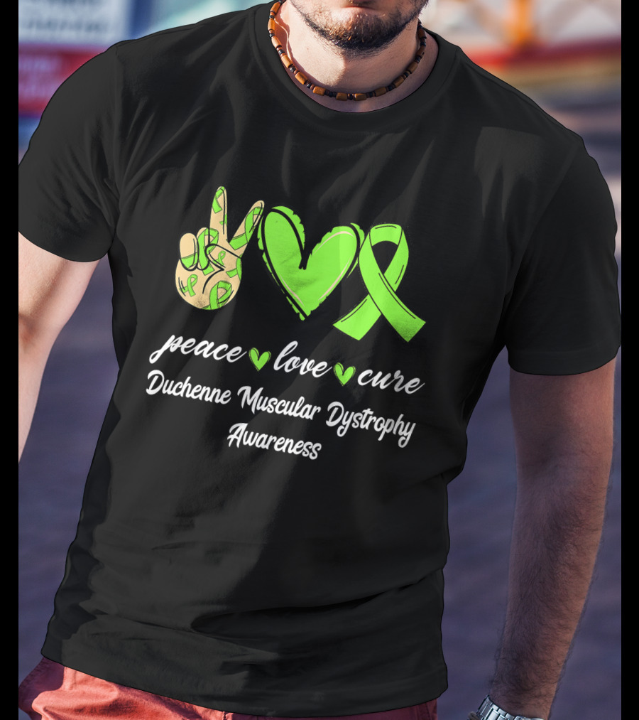 Peace Love Cure Duchenne Muscular Dystrophy Awareness Lime Green T-Shirt