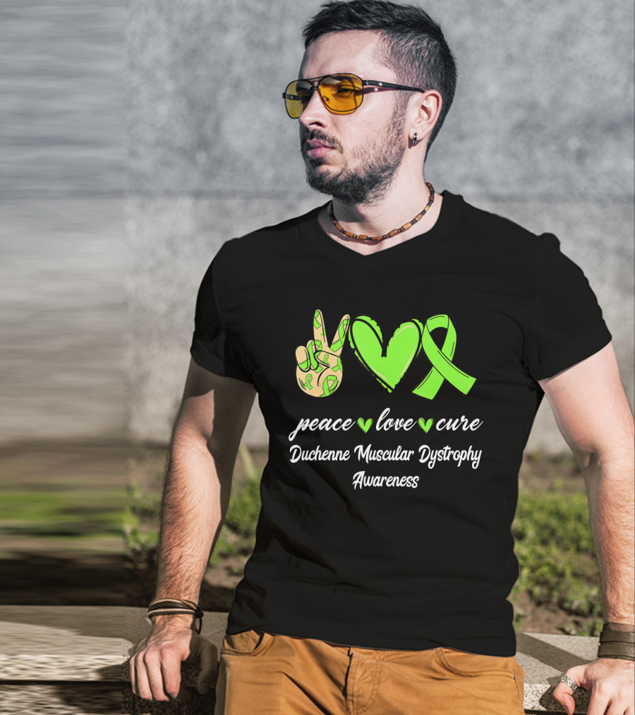 Peace Love Cure Duchenne Muscular Dystrophy Awareness Lime Green T-Shirt