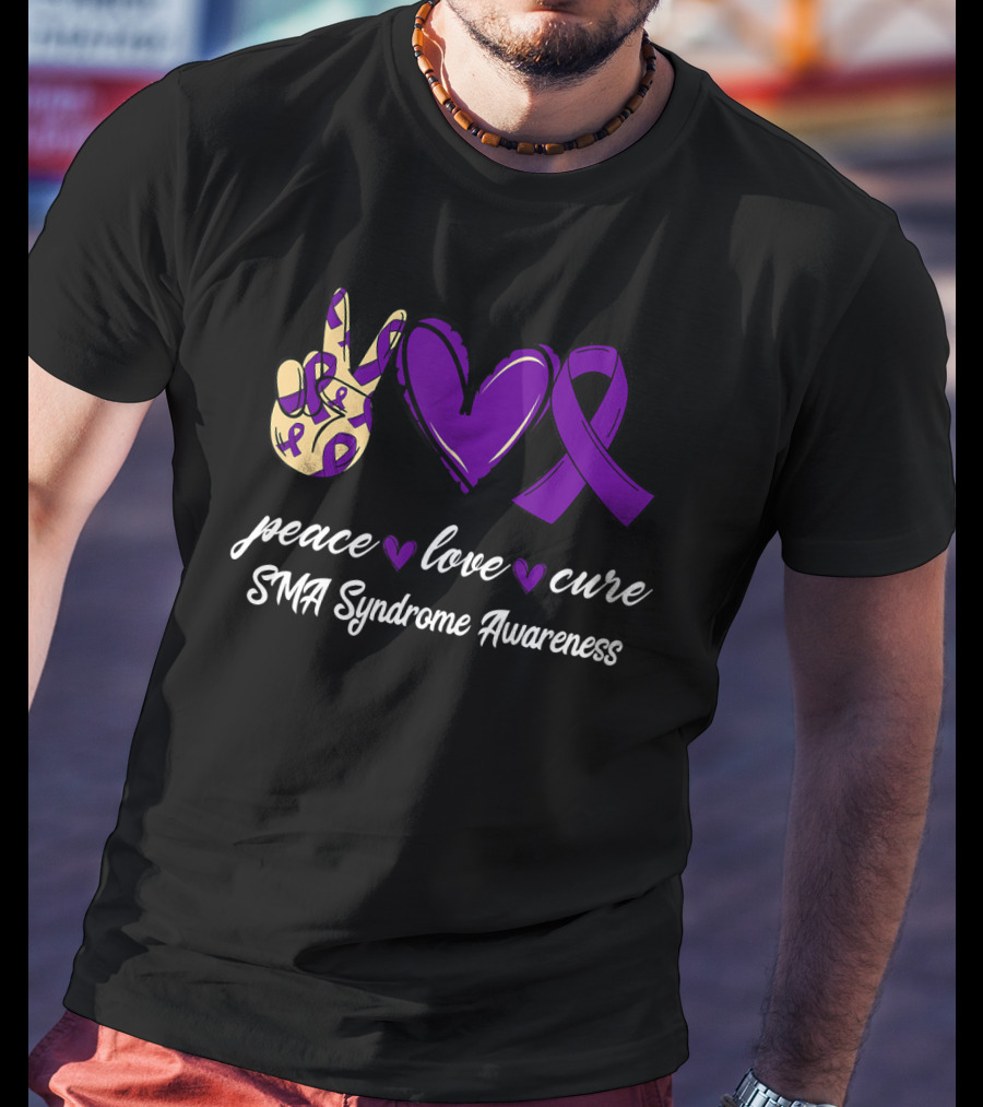 Peace Love Cure SMA Syndrome Awareness Purple T-Shirt