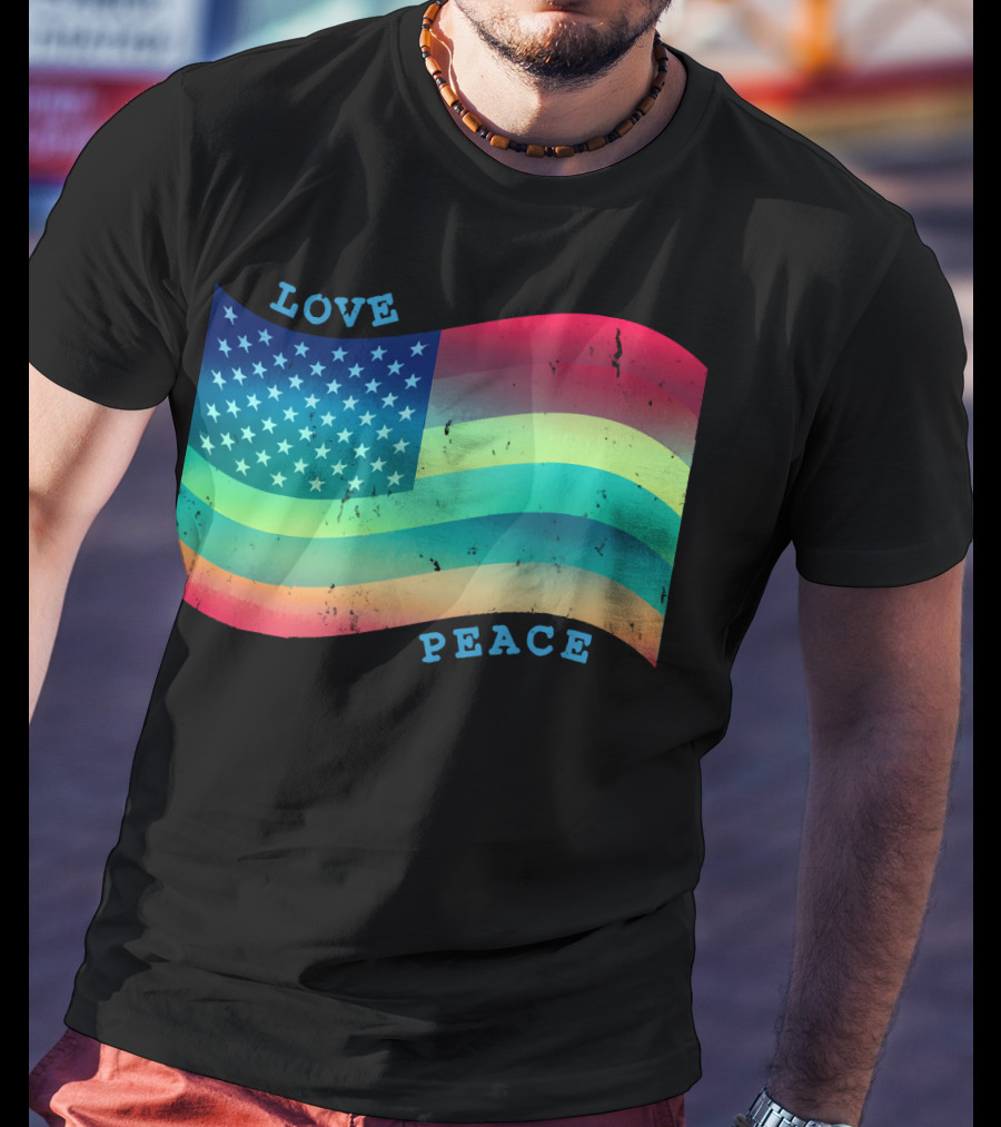 Love Peace Pride Rainbow American Flag T-Shirt