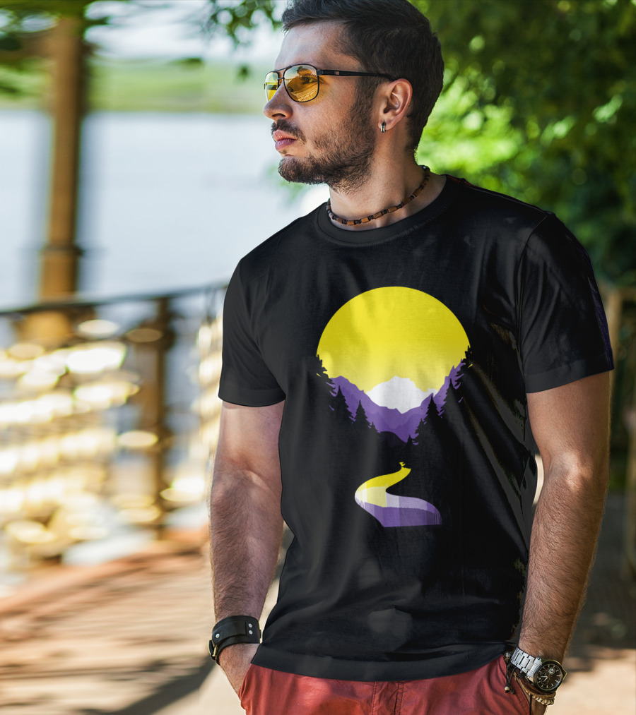 Non Binary Pride Sunset Mountain Landscape T-Shirt