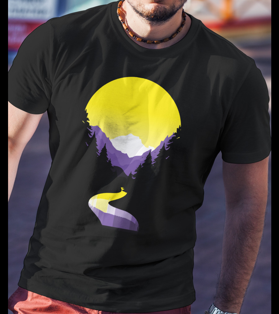 Non Binary Pride Sunset Mountain Landscape T-Shirt