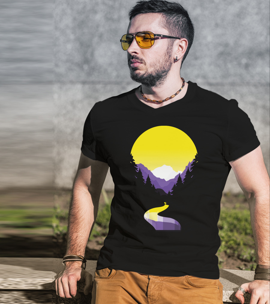 Non Binary Pride Sunset Mountain Landscape T-Shirt