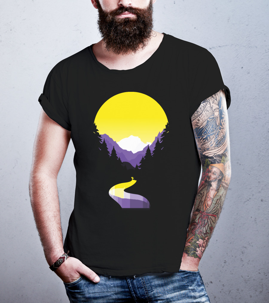 Non Binary Pride Sunset Mountain Landscape T-Shirt