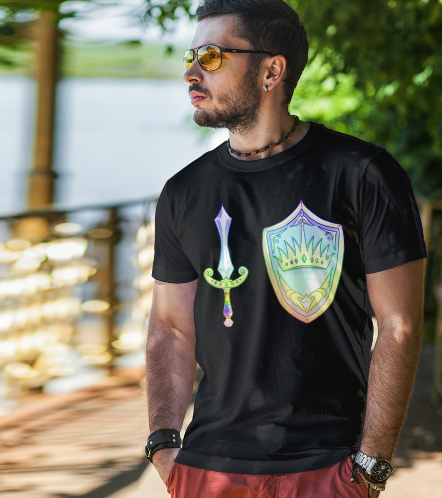 Rainbow Armory Crystal Sword Shield Crown T-Shirt