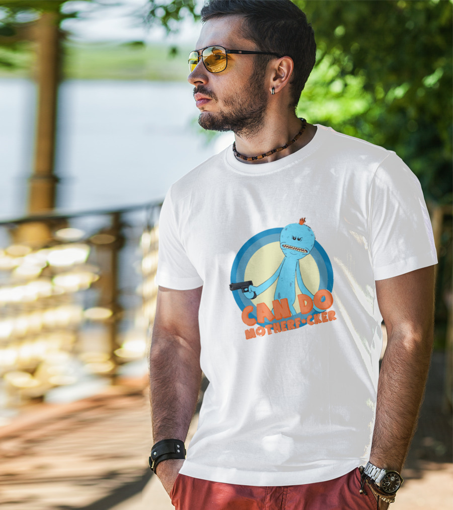 Can Do Motherfcker Gun-Wielding Blue Character With Orange Hair T-Shirt