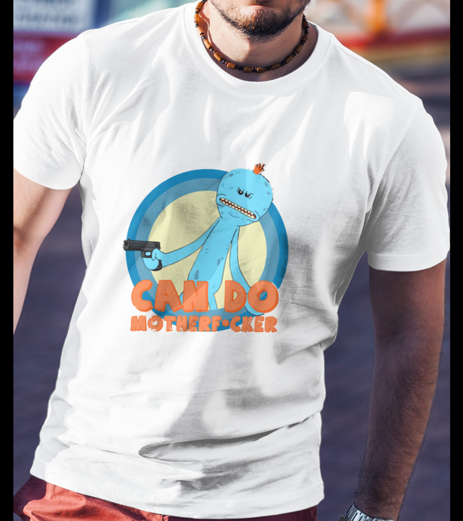 Can Do Motherfcker Gun-Wielding Blue Character With Orange Hair T-Shirt