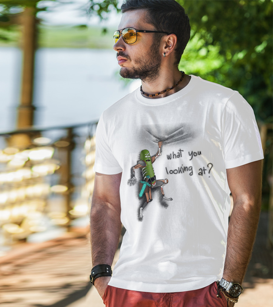 What You Looking At Pickle Rick Adventure T-Shirt