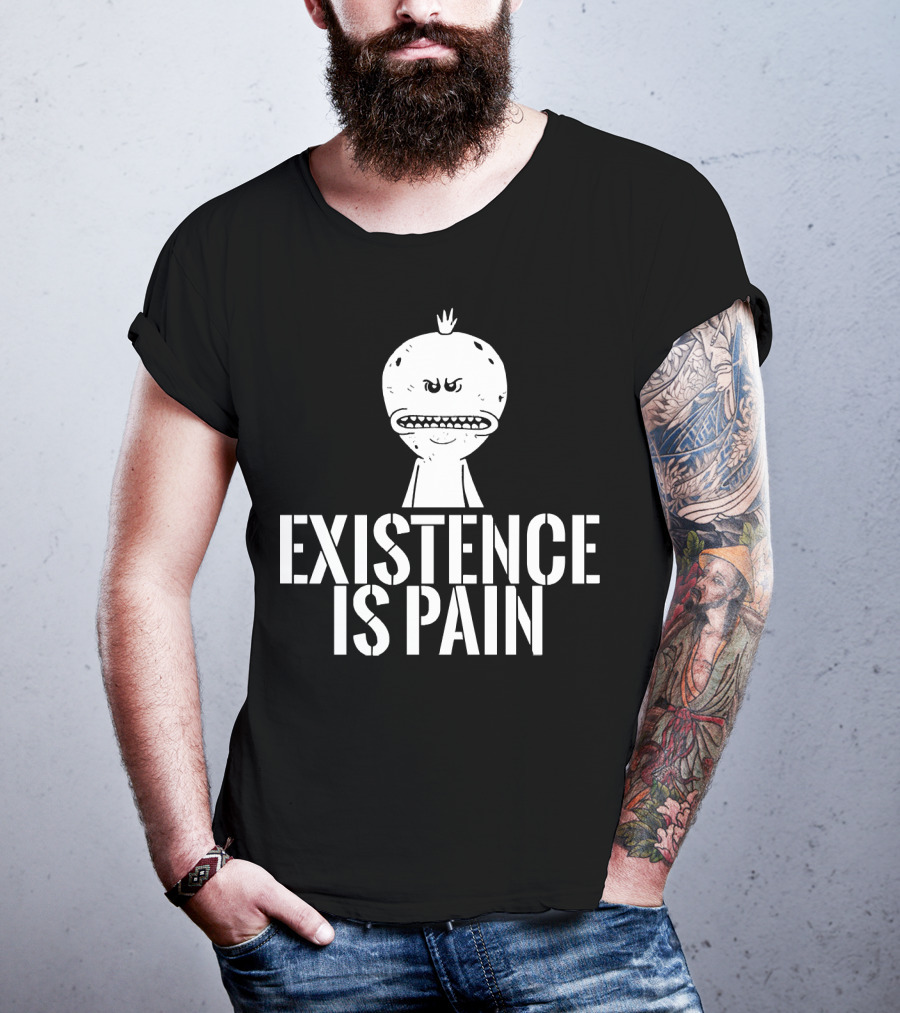 Existence Is Pain Mr. Meeseeks Character Image White Ink T-Shirt