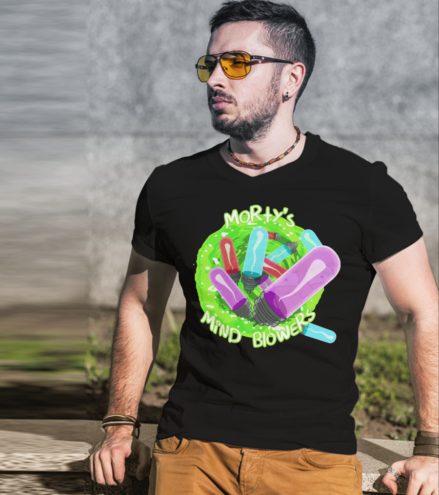 Morty's Mind Blowers Colorful Vials In Green Portal T-Shirt
