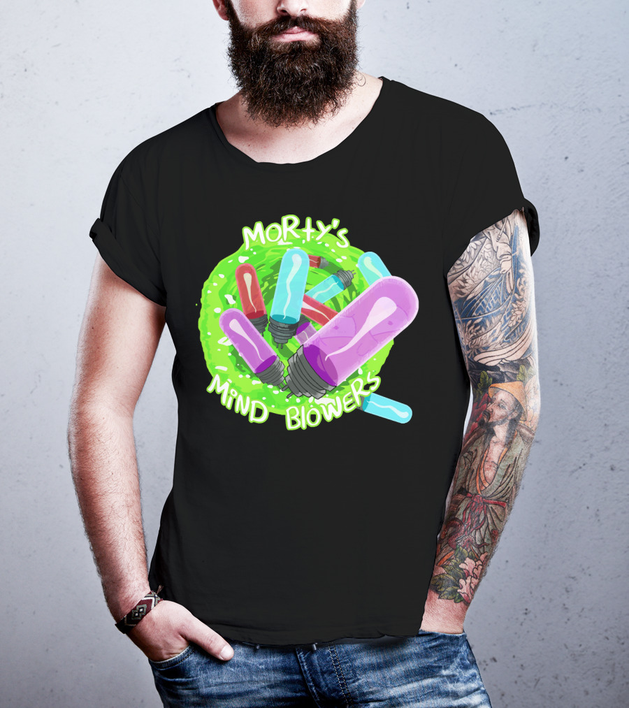 Morty's Mind Blowers Colorful Vials In Green Portal T-Shirt