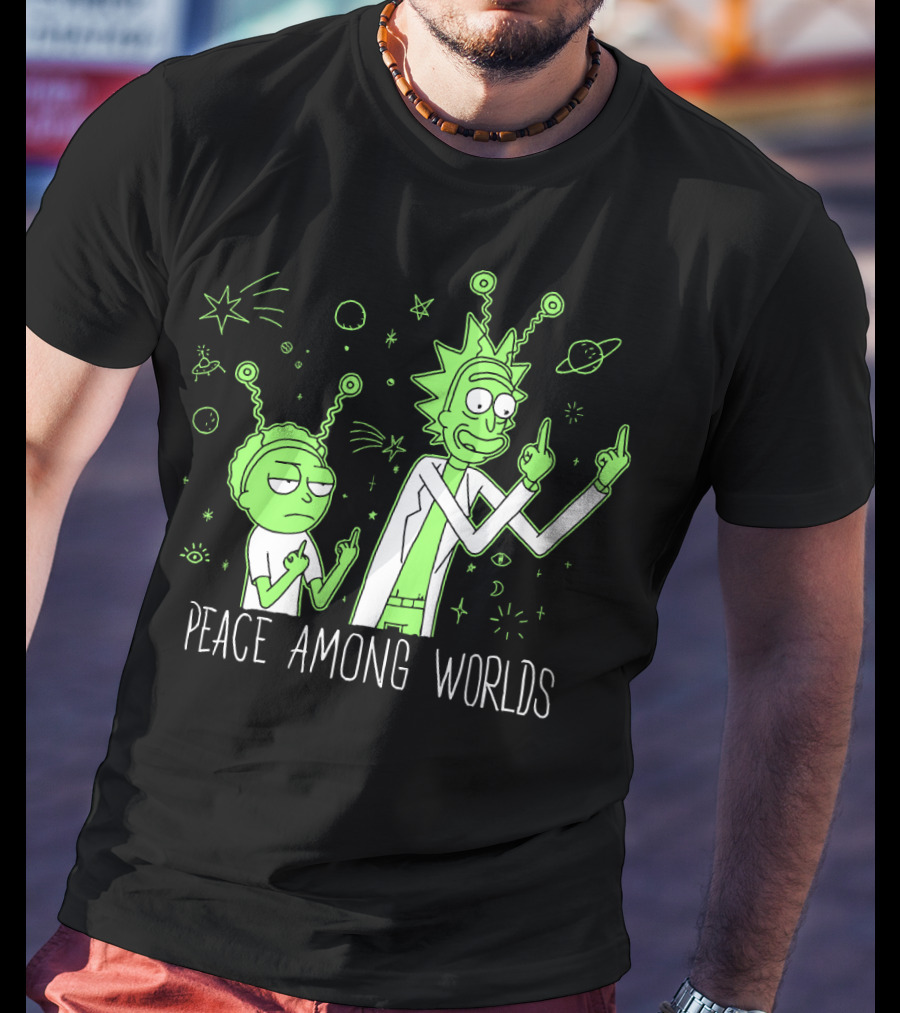 Peace Among Worlds Rick And Morty Alien Gesture T-Shirt