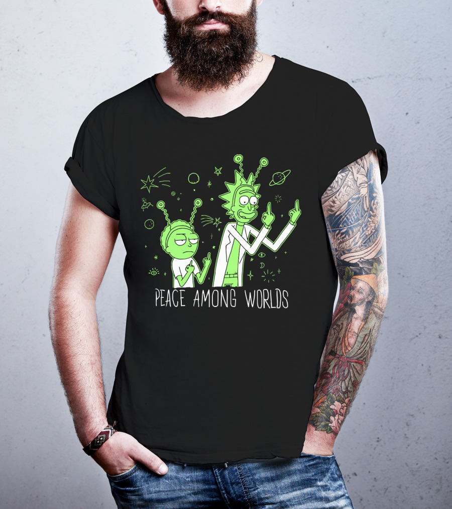 Peace Among Worlds Rick And Morty Alien Gesture T-Shirt
