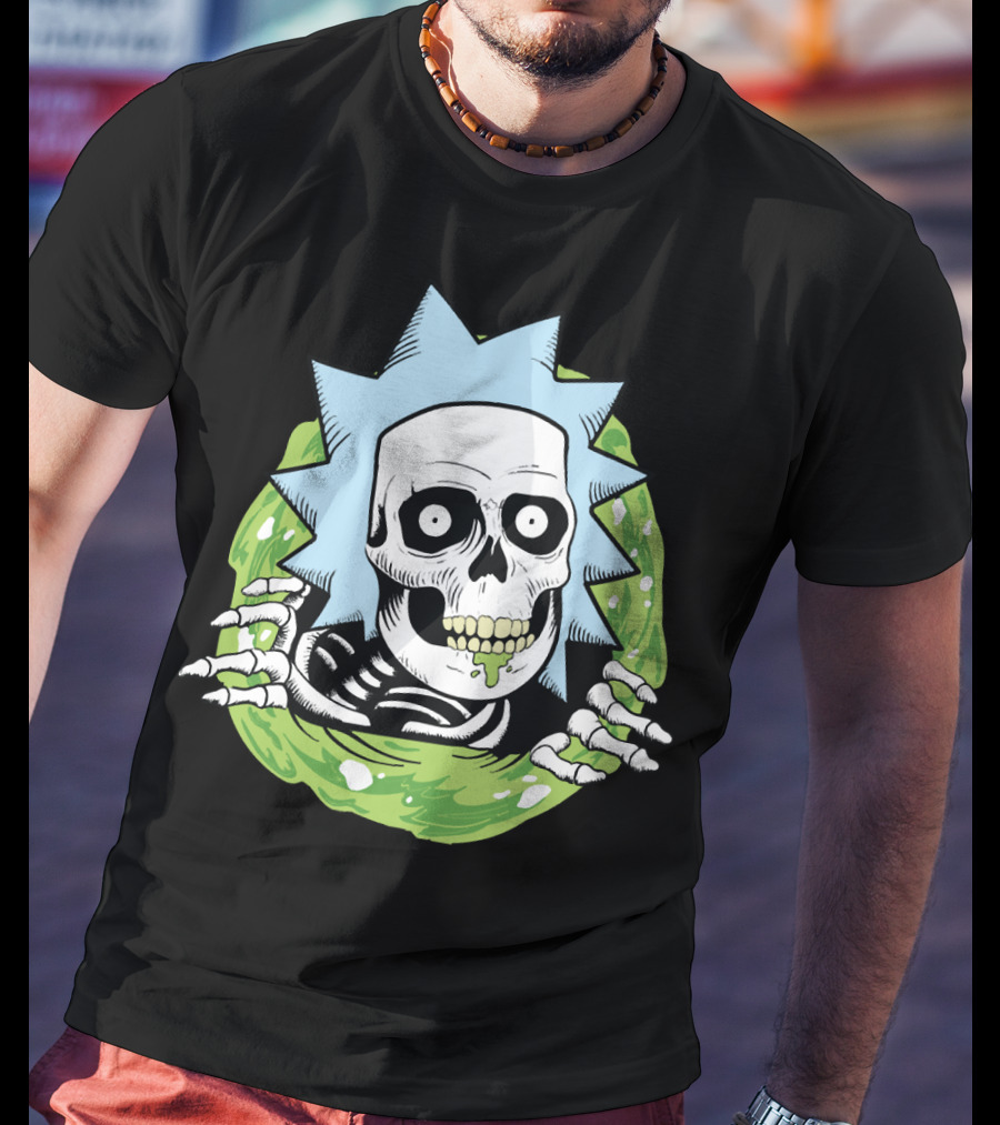 Rick Ripper Skeleton Portal Graphic Blue Hair Green Slime T-Shirt