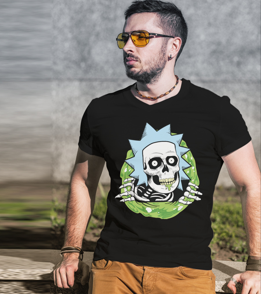 Rick Ripper Skeleton Portal Graphic Blue Hair Green Slime T-Shirt