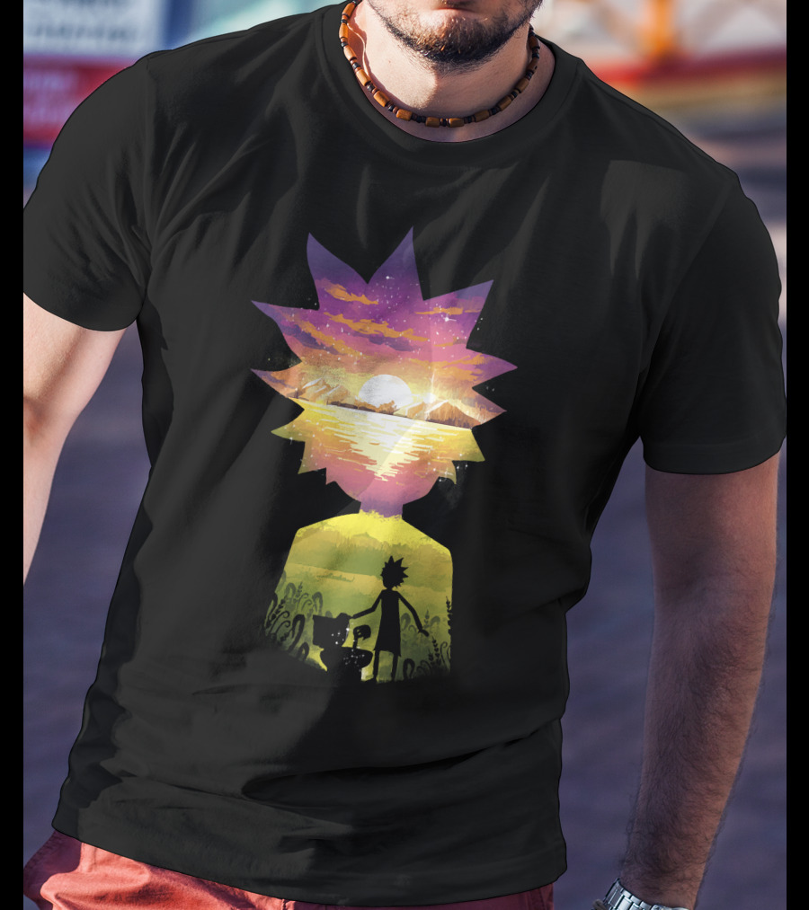 Rick And Morty Cosmic Sunset Adventure Scene T-Shirt
