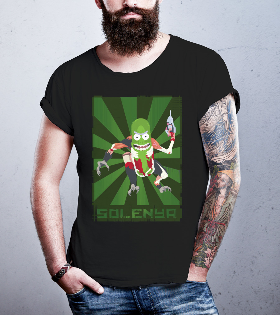 SOLENYA Mutant Pickle Character With Tools And Green Background T-Shirt