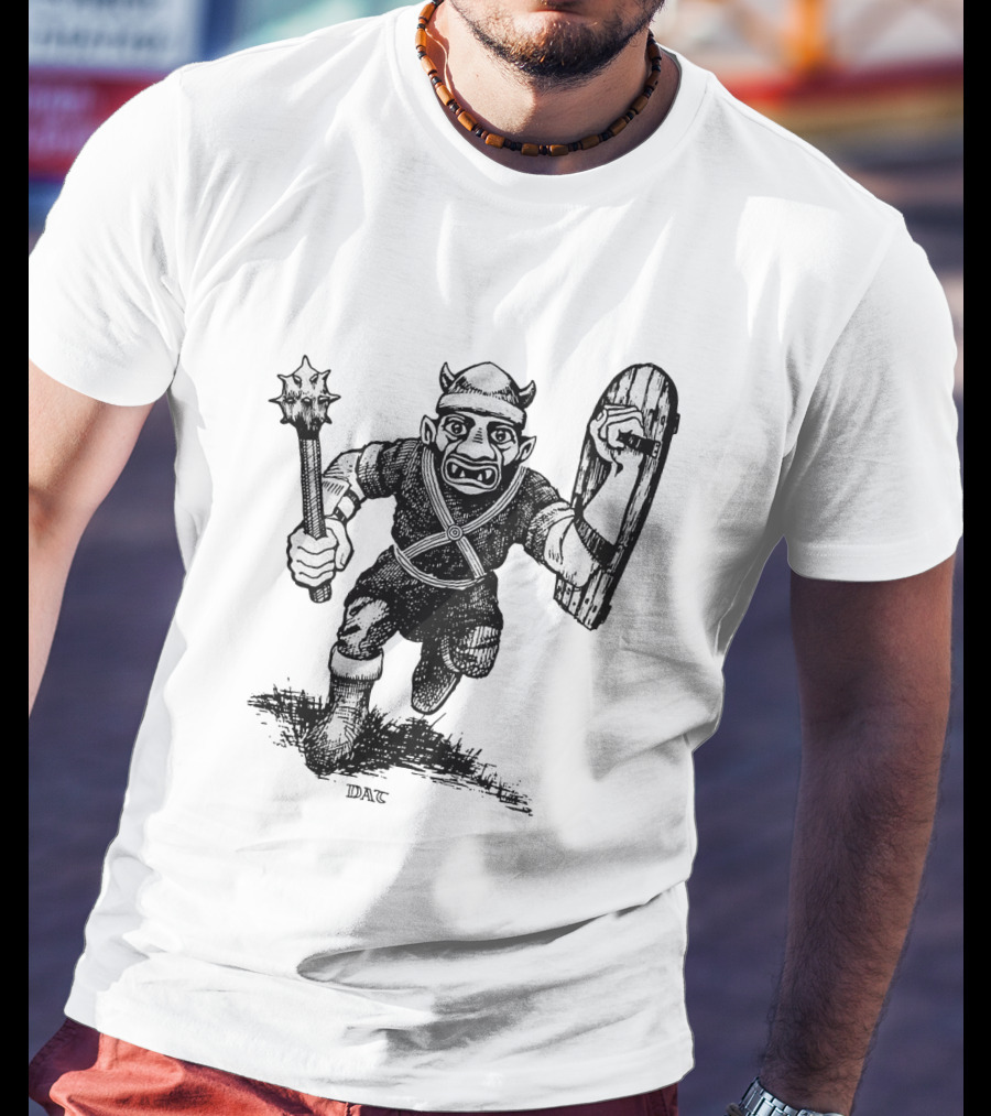 Goblin Charging With Spiked Mace And Shield Drawing T-Shirt