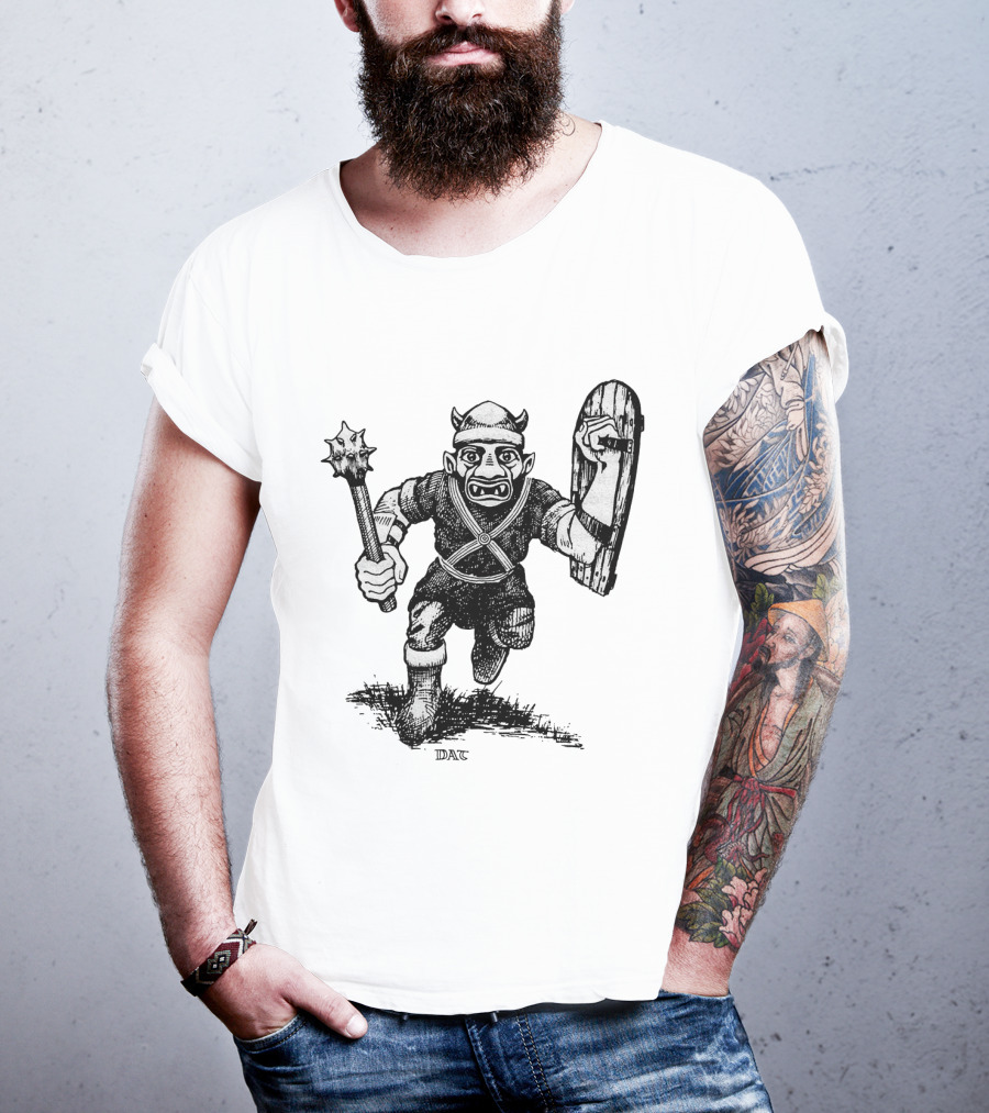 Goblin Charging With Spiked Mace And Shield Drawing T-Shirt