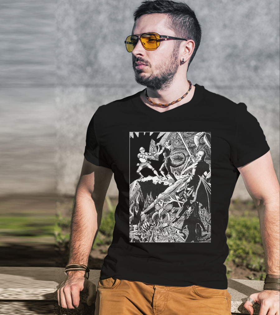 PALADIN IN HELL Classic Dungeon Adventure Battle Scene With Demons And Warriors T-Shirt