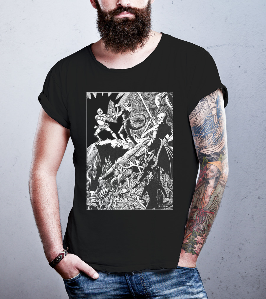PALADIN IN HELL Classic Dungeon Adventure Battle Scene With Demons And Warriors T-Shirt