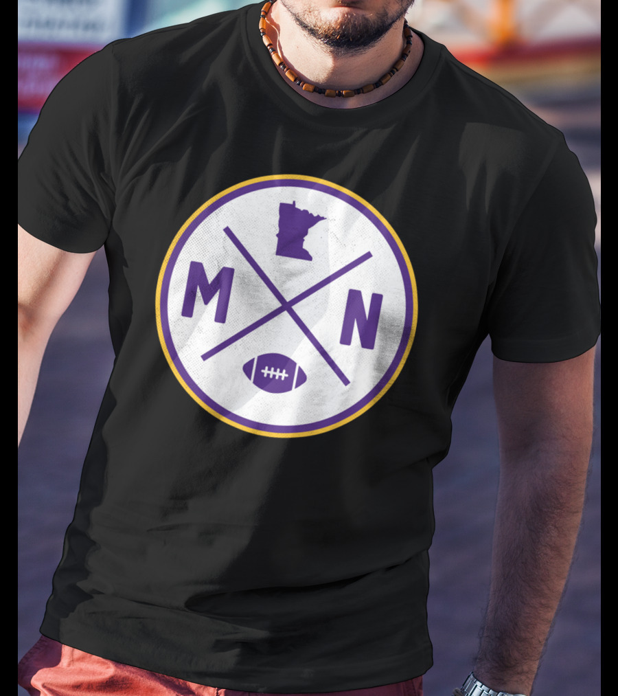 MN State Outline Minnesota Football Crossed Sticks Icon Purple Gold Circle T-Shirt