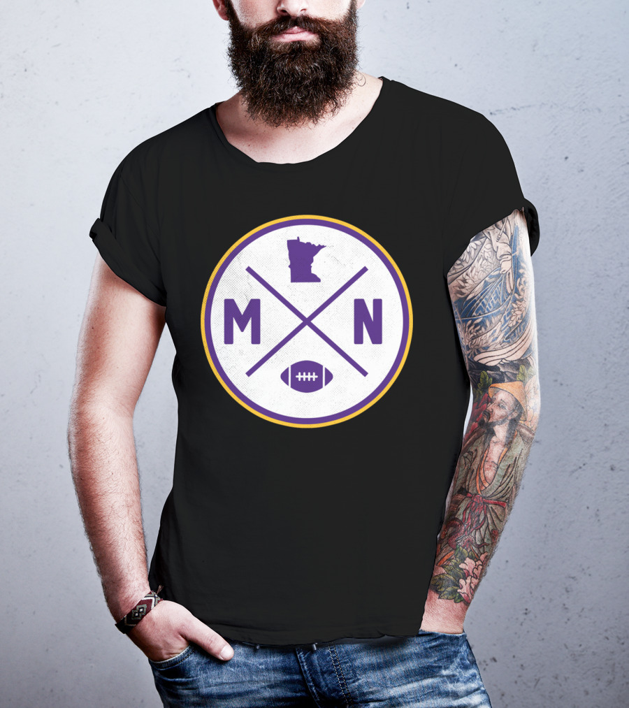 MN State Outline Minnesota Football Crossed Sticks Icon Purple Gold Circle T-Shirt