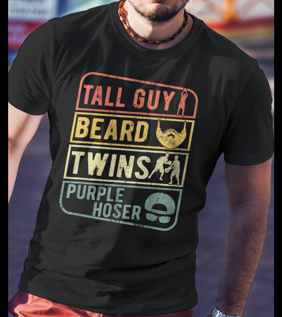 Tall Guy Beard Twins Purple Hoser Sports Iconic Symbols T-Shirt