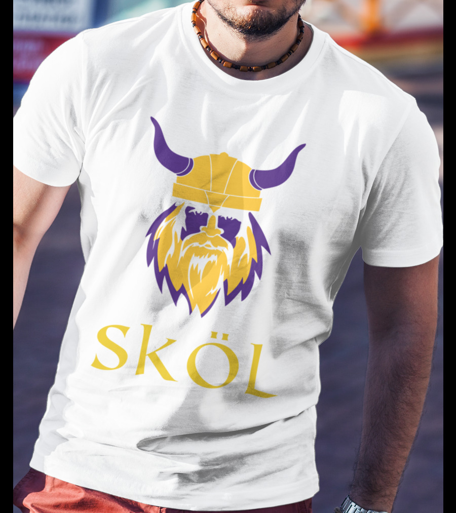 Viking Skol Helmet Scandinavian Warrior Iconic Purple And Gold Nordic T-Shirt