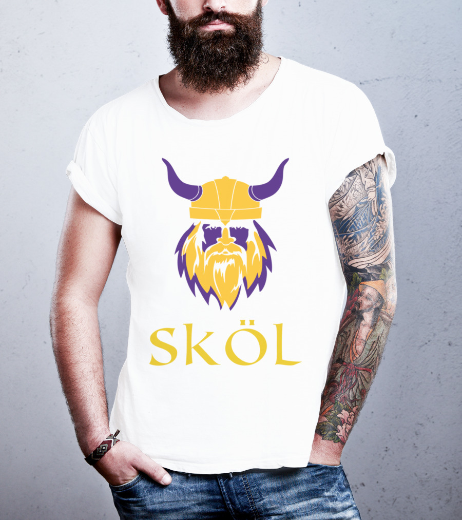 Viking Skol Helmet Scandinavian Warrior Iconic Purple And Gold Nordic T-Shirt