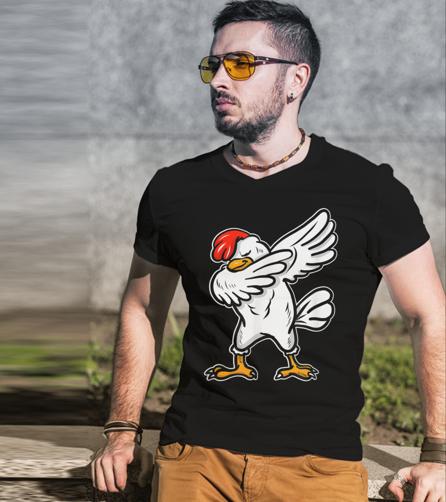 Dabbing Chicken Icon With Red Comb And White Feathers T-Shirt