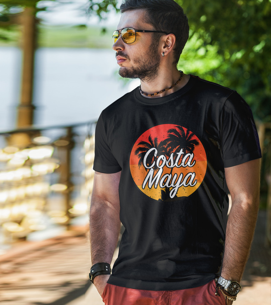 Costa Maya Mexico Vintage Sunset Palm Trees T-Shirt