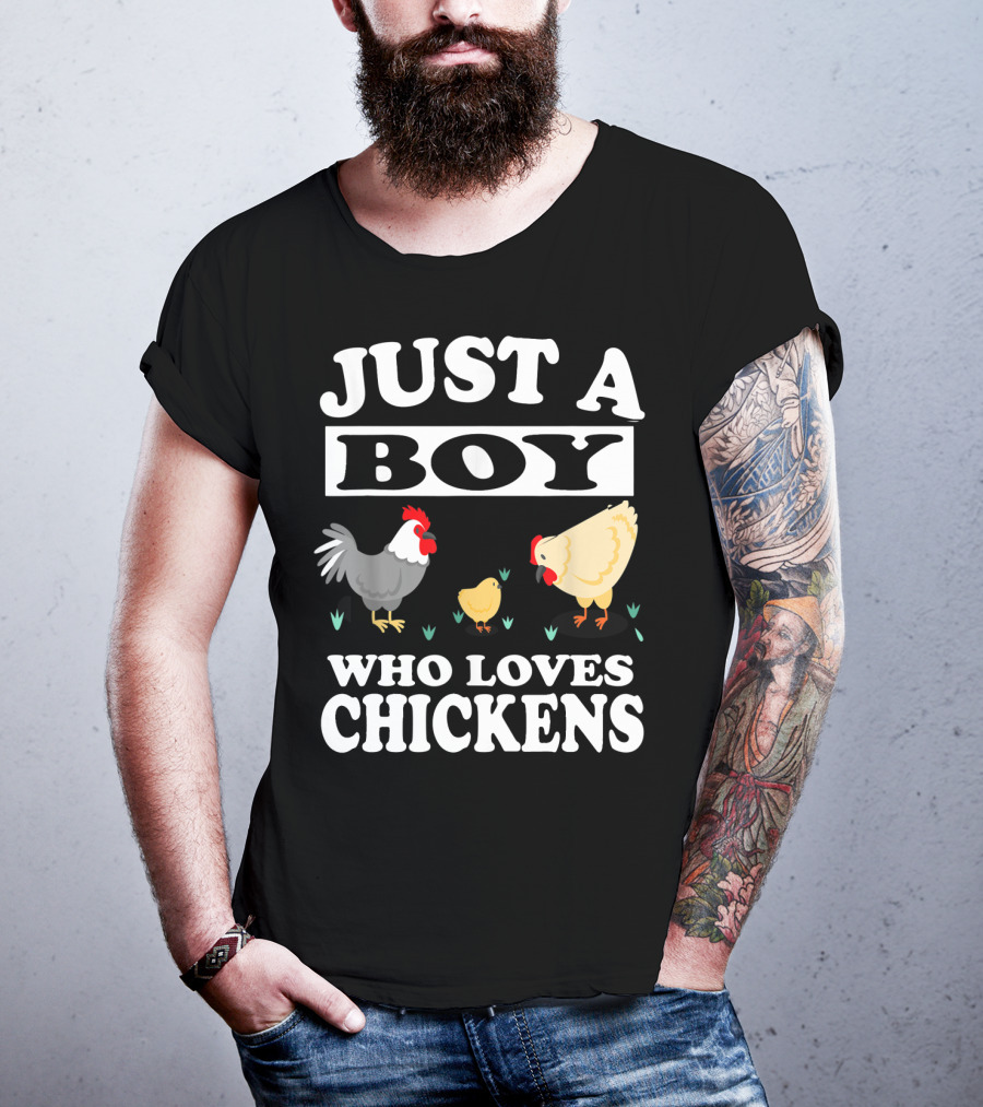 Just A Boy Who Loves Chickens Farm Chicken Rooster Hen Chicks T-Shirt